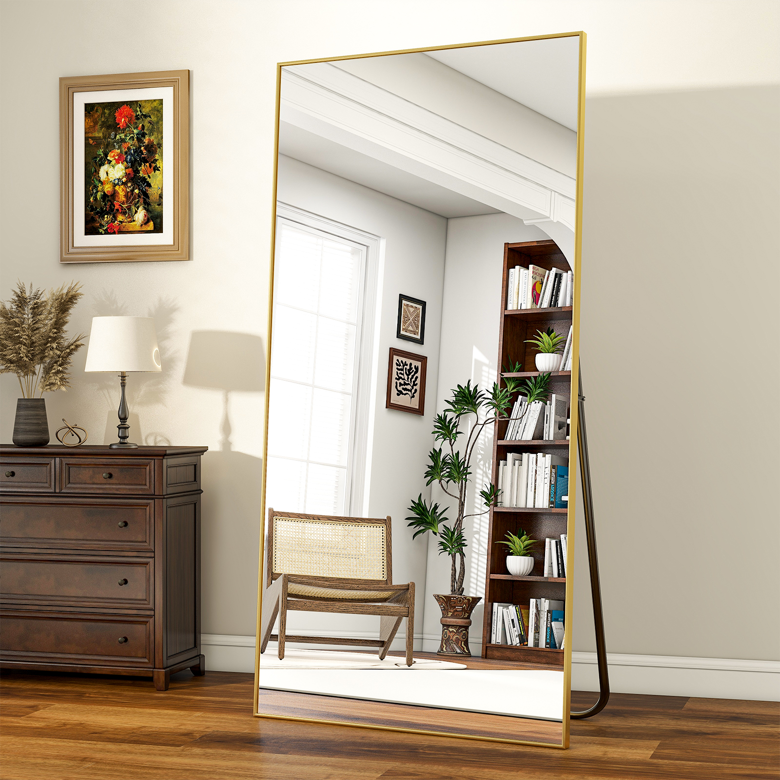 BEAUTYPEAK 76"x34" Full Length Mirror Rectangle Floor Mirrors for Standing Leaning or Hanging, Gold - image 1 of 6