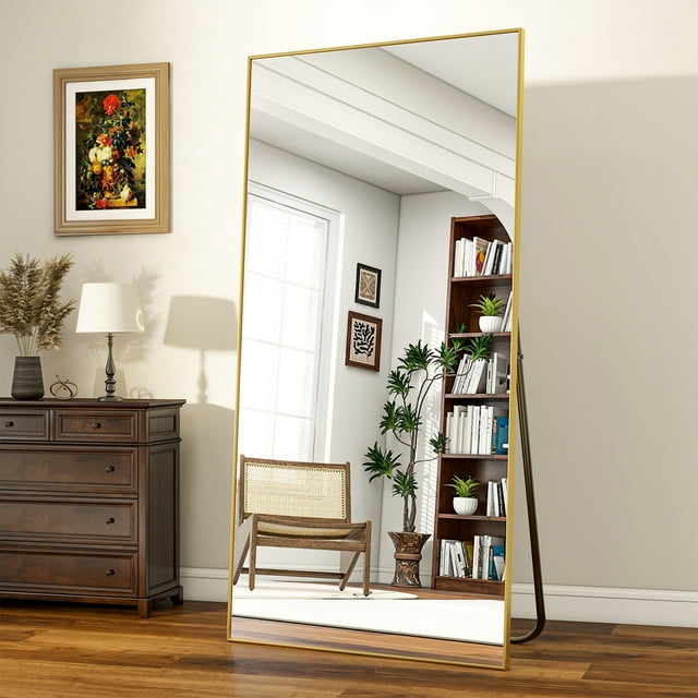 BEAUTYPEAK 76"x34" Full Length Mirror Rectangle Floor Mirrors for Standing Leaning or Hanging, Gold