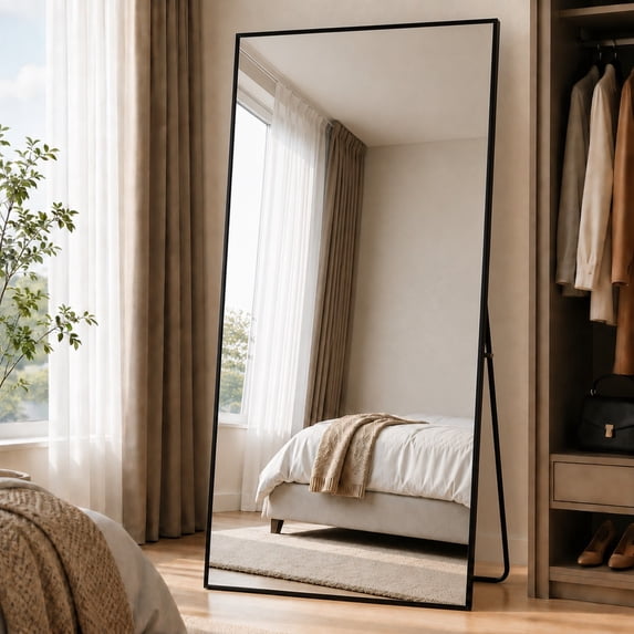 BEAUTYPEAK 76"x34" Oversized Full Length Mirror Rectangle Wall mirror Floor Mirrors for Leaning, Black