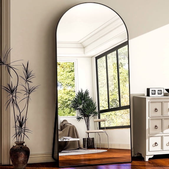BEAUTYPEAK 78"x 35" Full Length Mirror Arched Standing Floor Mirror Full Body Mirror, Black