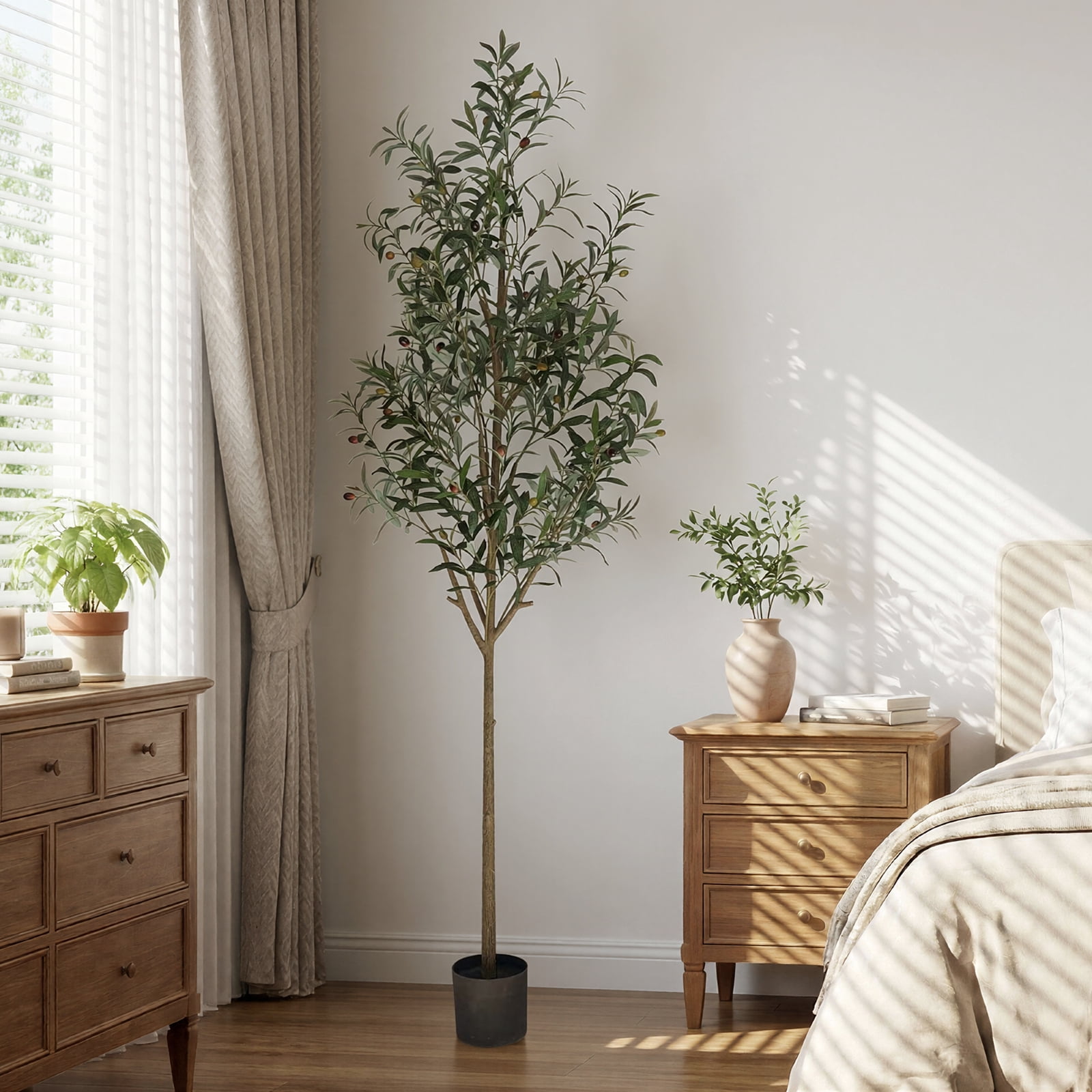 BEAUTYPEAK 7FT Artificial Plant Fake Indoor Olive Tree Decorative Outdoor Greenery in Black Pot