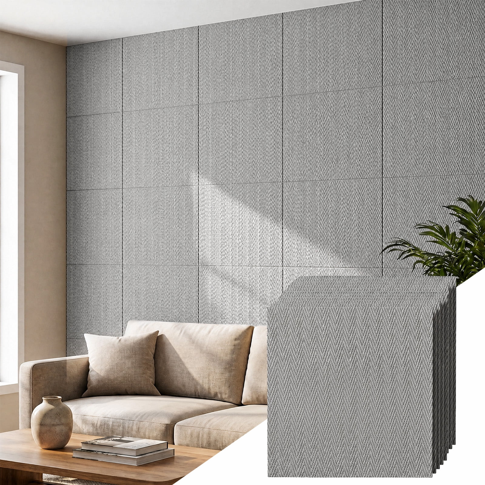 BEAUTYPEAK 8PCS 24"x 24" 3D Wall Panels Lightweight Wall Decor Panels for Home, Cement Grey
