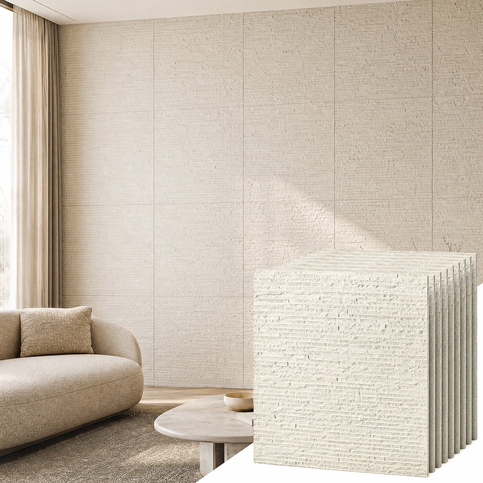 BEAUTYPEAK 8PCS 24"x 24" 3D Wall Panels Lightweight Wall Decor Panels for Home, Ivory White