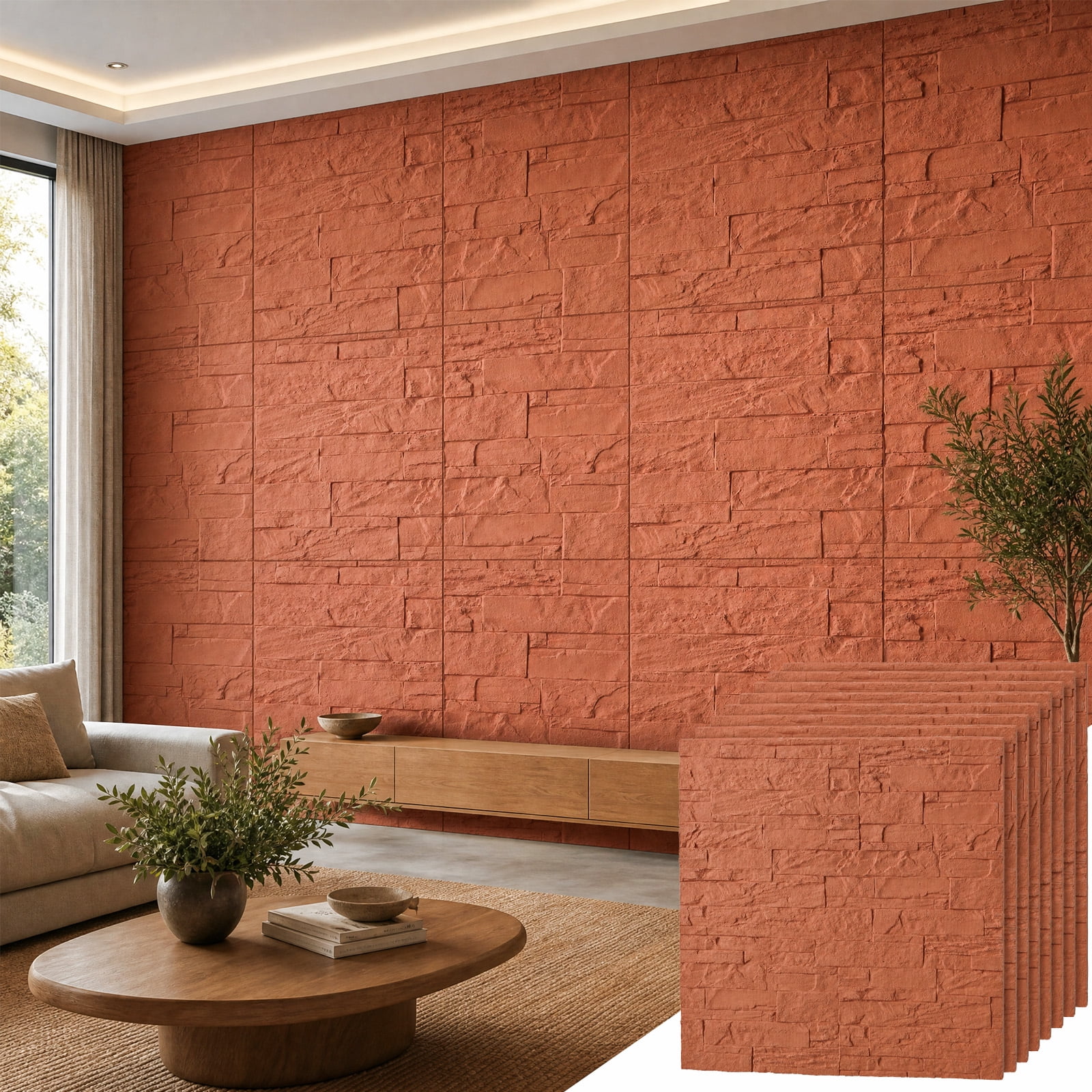 BEAUTYPEAK 8PCS 24"x 24" 3D Wall Panels Lightweight Wall Decor Panels for Home, Reddish Orange