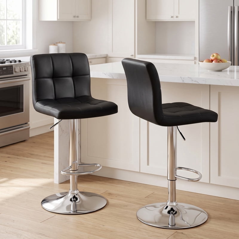 BEAUTYPEAK Adjustable Bar Stools Set of 2 PU Leather Swivel Counter Height Chairs with Backrest and Footrest, Black
