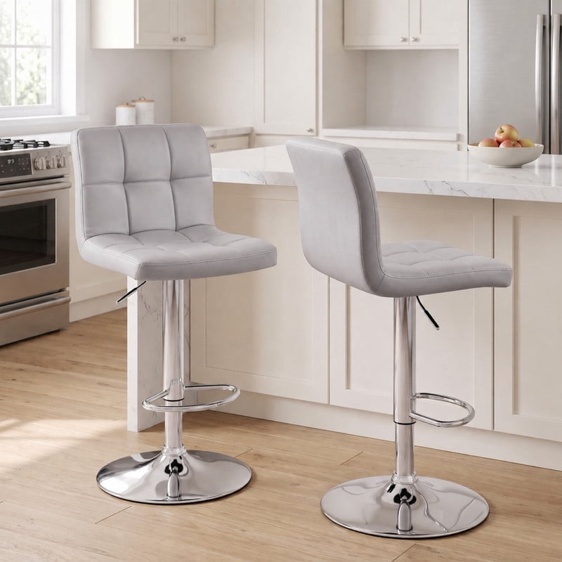 BEAUTYPEAK Adjustable Bar Stools Set of 2 PU Leather Swivel Counter Height Chairs with Backrest and Footrest, Gray