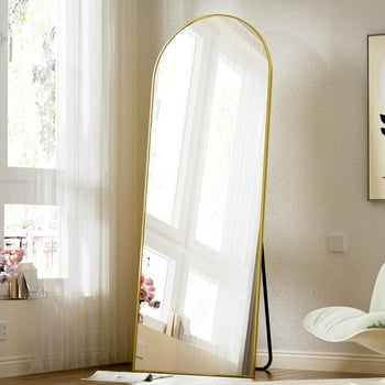 BEAUTYPEAK Arched Full Length Floor Mirror 58"x18" Full Body Standing Mirror,Gold