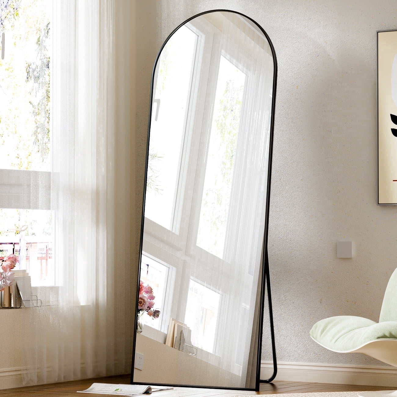 BEAUTYPEAK Arched Full Length Floor Mirror 59.1"x16" Full Body Standing Mirror,Black
