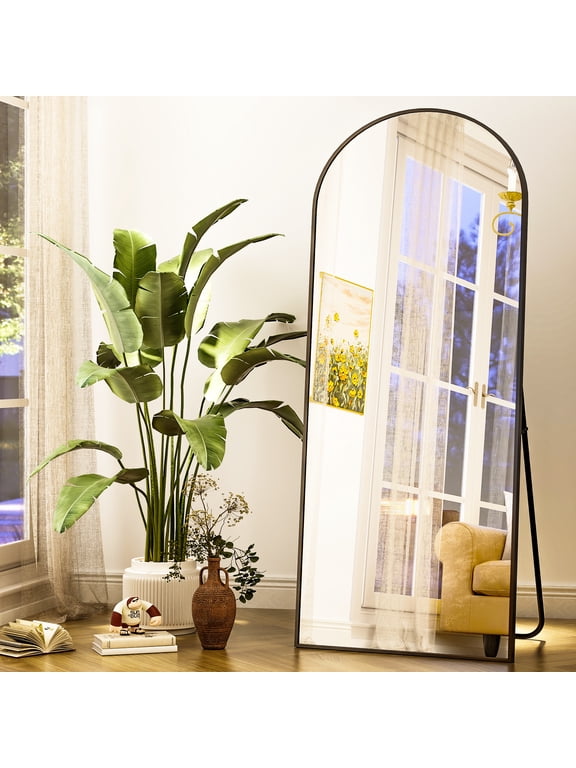 Arched Full Length Floor Mirror 64"x21.1" Full Body Standing Mirror,Black