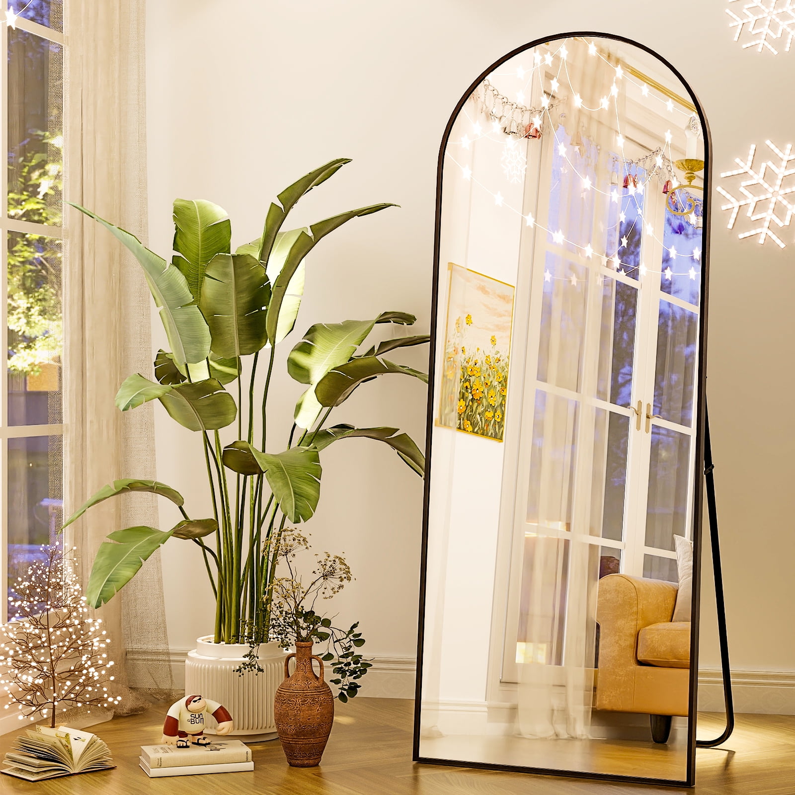 BEAUTYPEAK Arched Full Length Floor Mirror 64"x21.1" Full Body Standing Mirror,Black