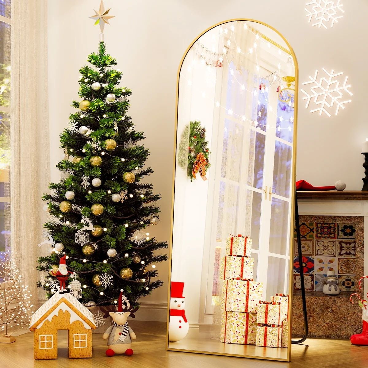 BEAUTYPEAK Arched Full Length Floor Mirror 64"x21.1" Full Body Standing Mirror,Gold - Walmart.com