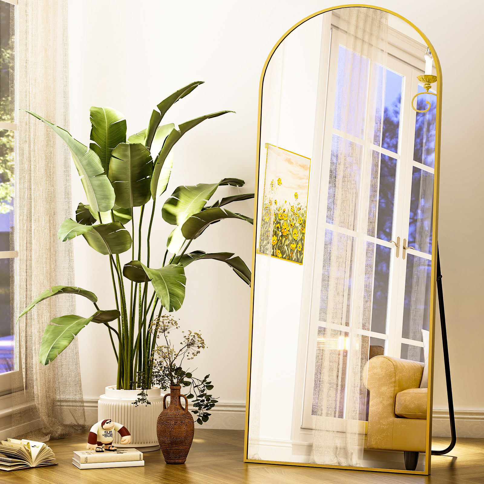 BEAUTYPEAK Arched Full Length Floor Mirror 64"x21.1" Full Body Standing Mirror,Gold - image 1 of 14