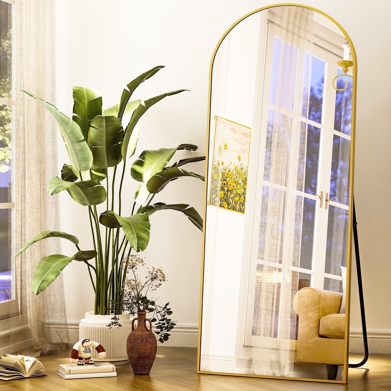 BEAUTYPEAK Arched Full Length Floor Mirror 64"x21.1" Full Body Standing Mirror,Gold - Walmart.com