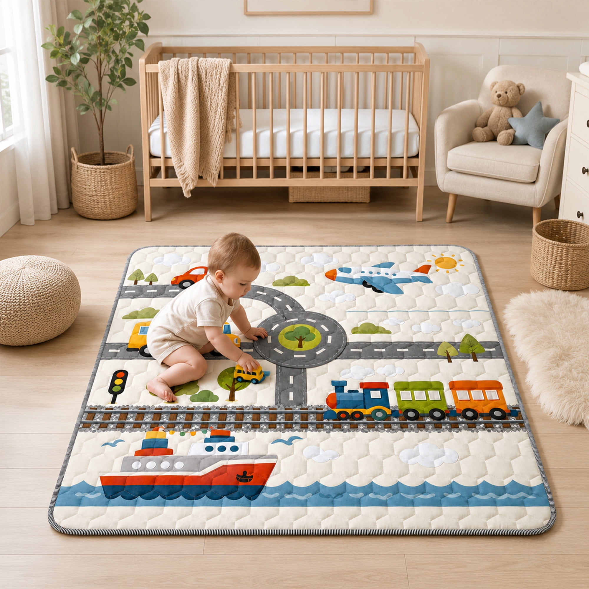 BEAUTYPEAK Baby Play Mat, 50"x50" Mat Perfect for Use Baby Playpen,Non-Slip Foldable Mat for Toddlers and Babies