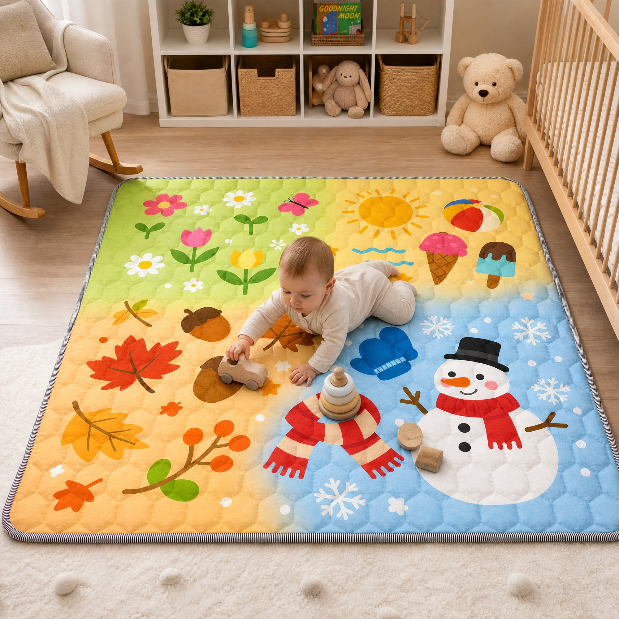 BEAUTYPEAK Baby Play Mat, 50"x50" Mat Perfect for Use Baby Playpen,Non-Slip Foldable Mat for Toddlers and Babies