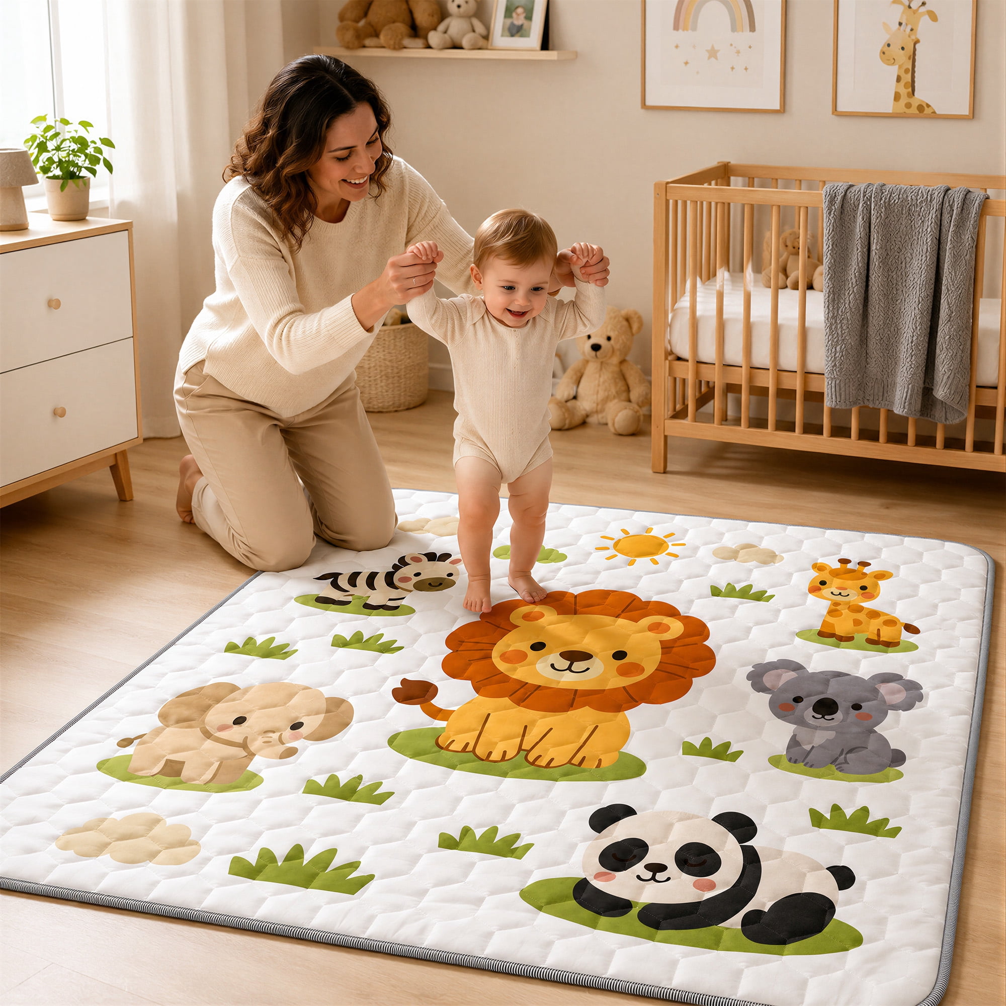BEAUTYPEAK Baby Play Mat, 50"x50" Mat Perfect for Use Baby Playpen,Non-Slip Foldable Mat for Toddlers and Babies