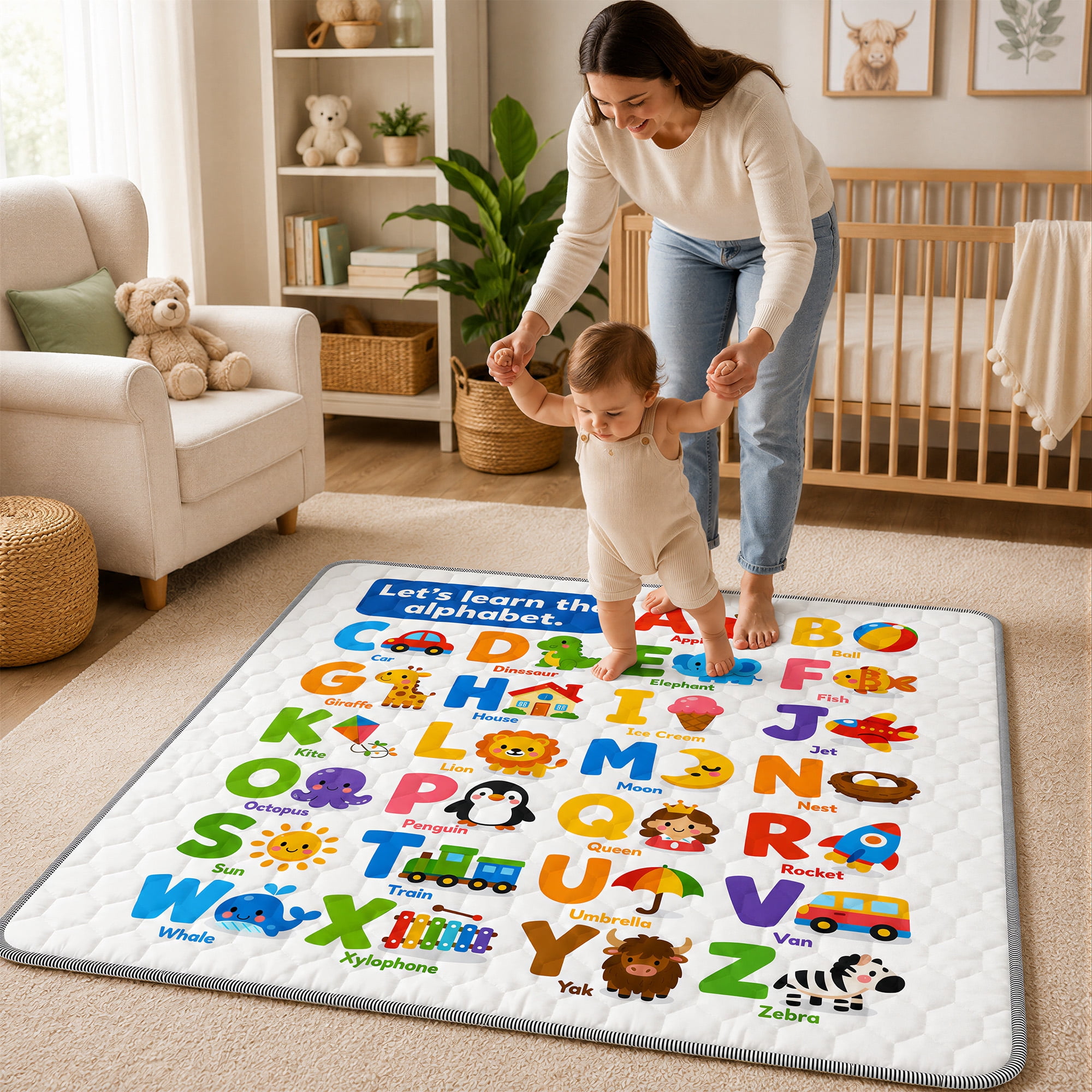 BEAUTYPEAK Baby Play Mat, 50"x50" Mat Perfect for Use Baby Playpen,Non-Slip Foldable Mat for Toddlers and Babies