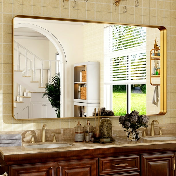 BEAUTYPEAK Bathroom Mirror 30x48 inch, Modern Round Corner Vanity Wall