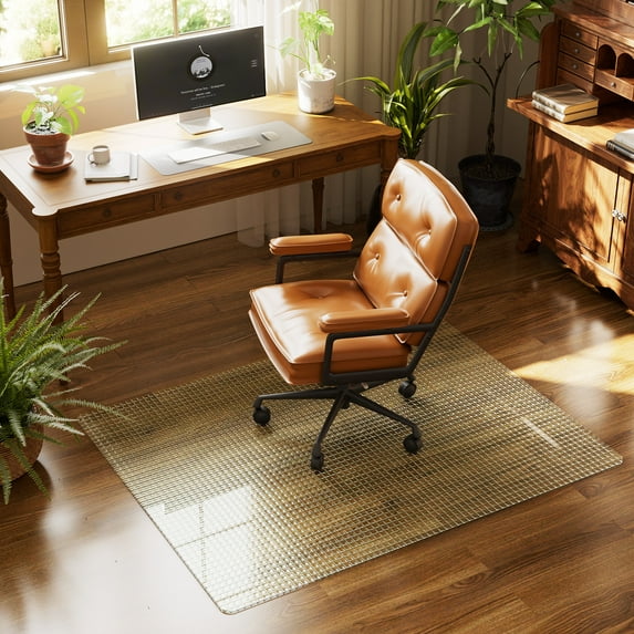 BEAUTYPEAK 36" x 46" Tempered Glass Office Chair Mat Textured Floor Mat for Carpet or Hard Floor Protection