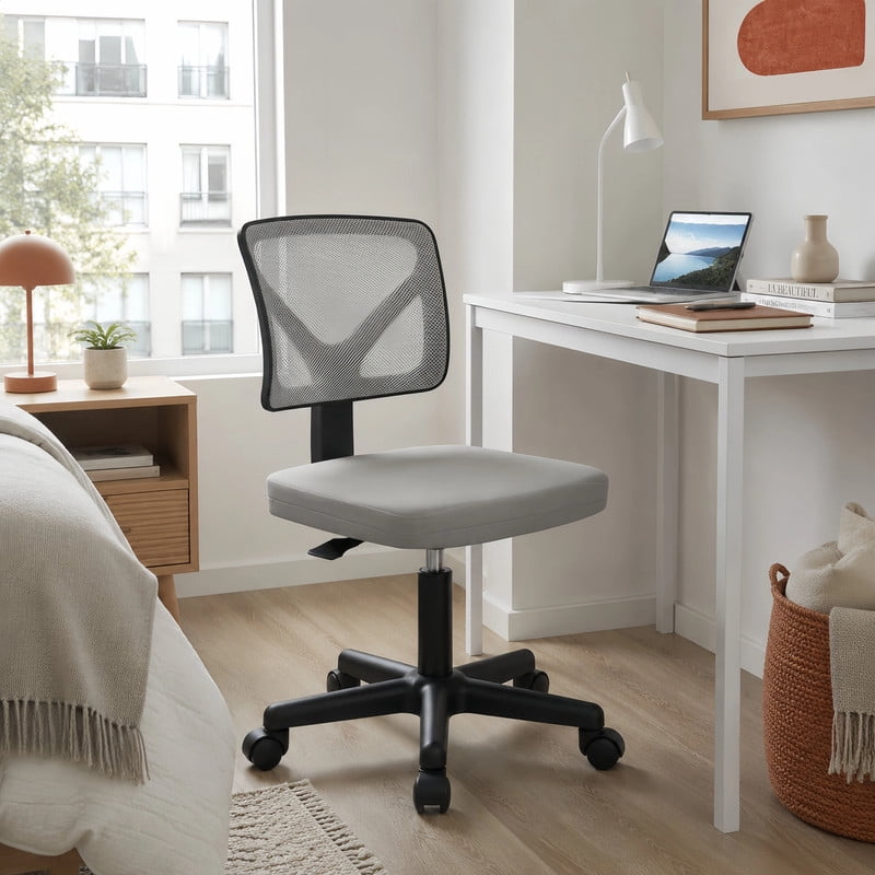 BEAUTYPEAK Desk Chair with Y-Shaped Lumbar Support Adjustable Armless Mesh Office Chair with Wheels for Home Office, Gray