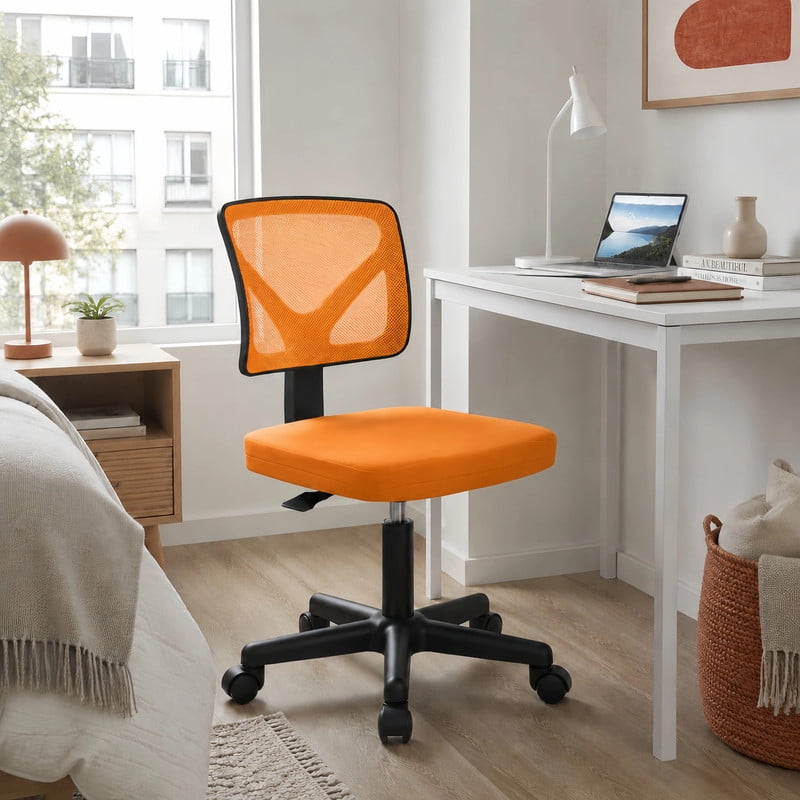 BEAUTYPEAK Desk Chair with Y-Shaped Lumbar Support Adjustable Armless Mesh Office Chair with Wheels for Home Office, Orange
