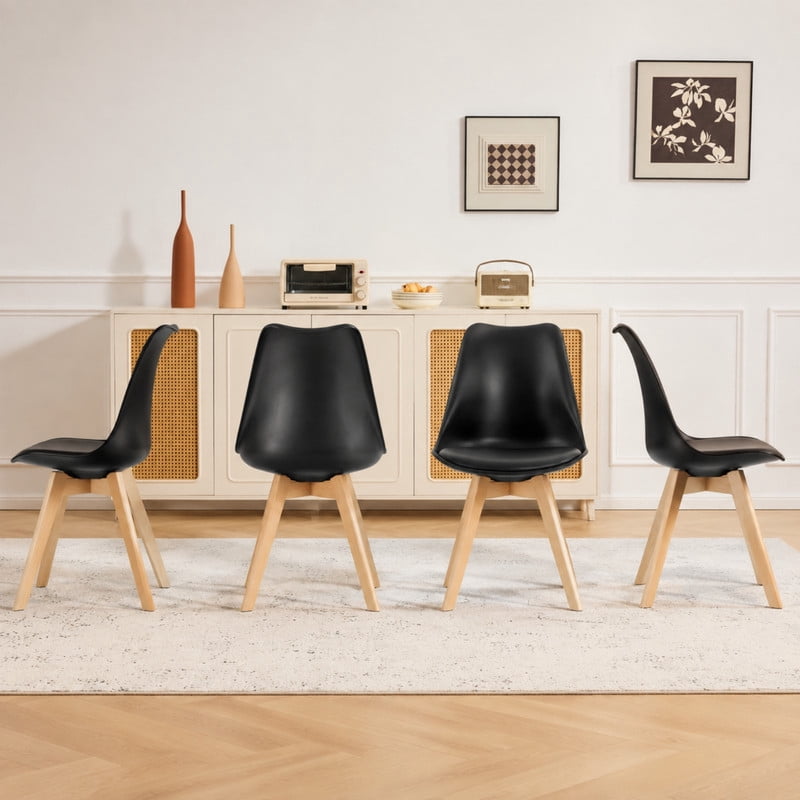 BEAUTYPEAK Dining Chairs Set of 4 PU Leather Upholstered Side Chairs with Padded Seats Solid Wood Legs Modern Accent Chairs, Black