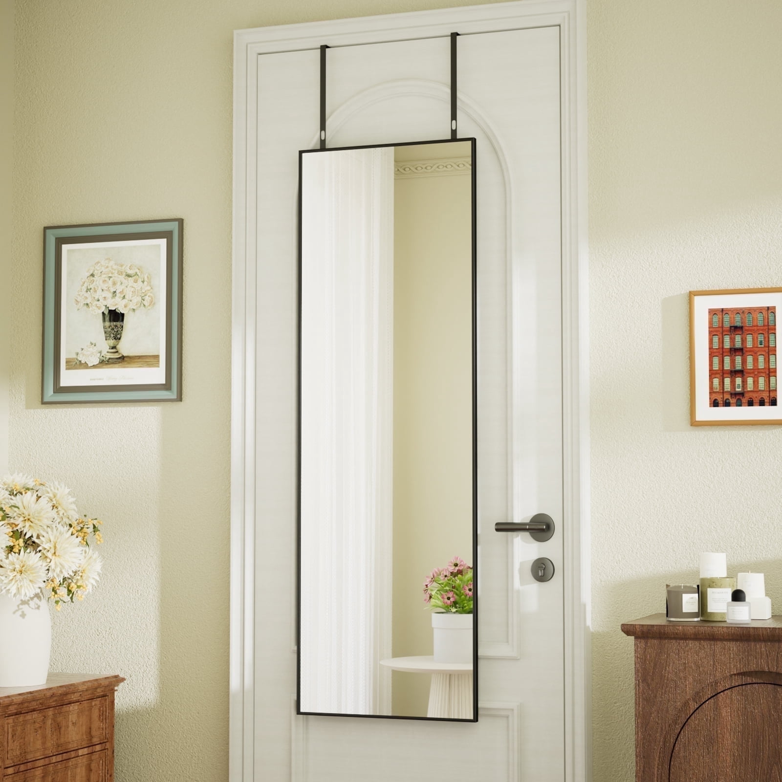BEAUTYPEAK Full Length Door Mirror 48"x14" Hanging Wall-Mounted Mirrors, Black