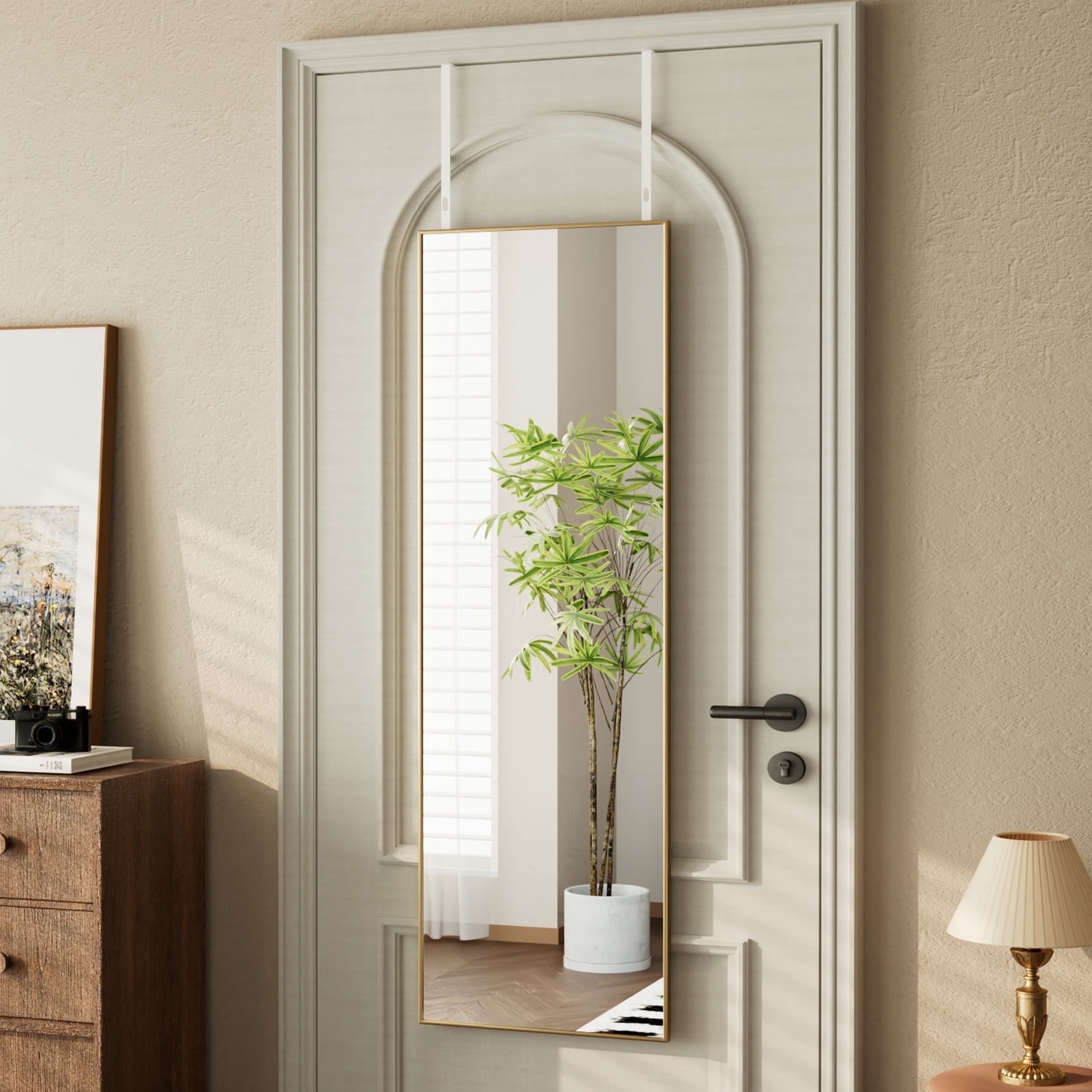 BEAUTYPEAK 48"x 14" Full Length Door Mirror Hanging Wall-Mounted Mirrors, Gold - Walmart.com