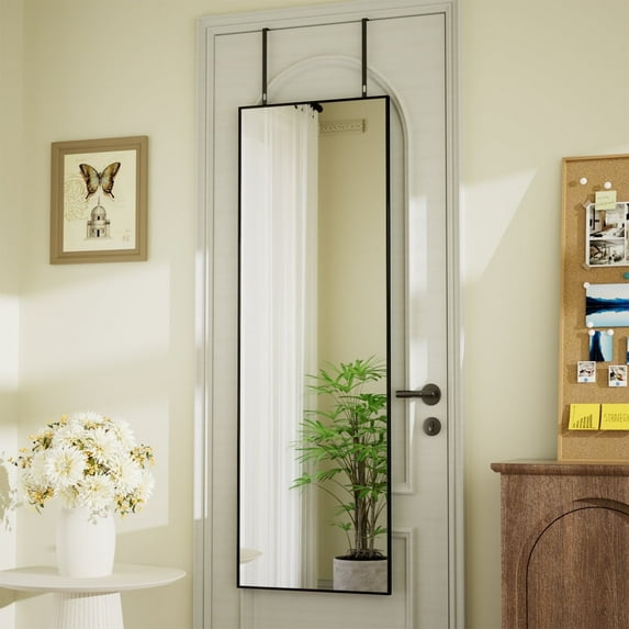 BEAUTYPEAK 50"x 16" Full Length Door Mirror Hanging Wall-Mounted Mirrors, Black