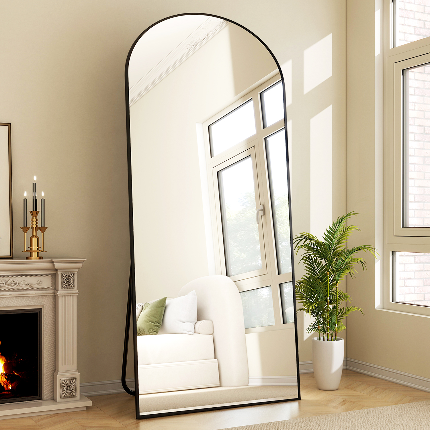 BEAUTYPEAK 76"x34" Arched Metal Framed Standing Mirrors, Black