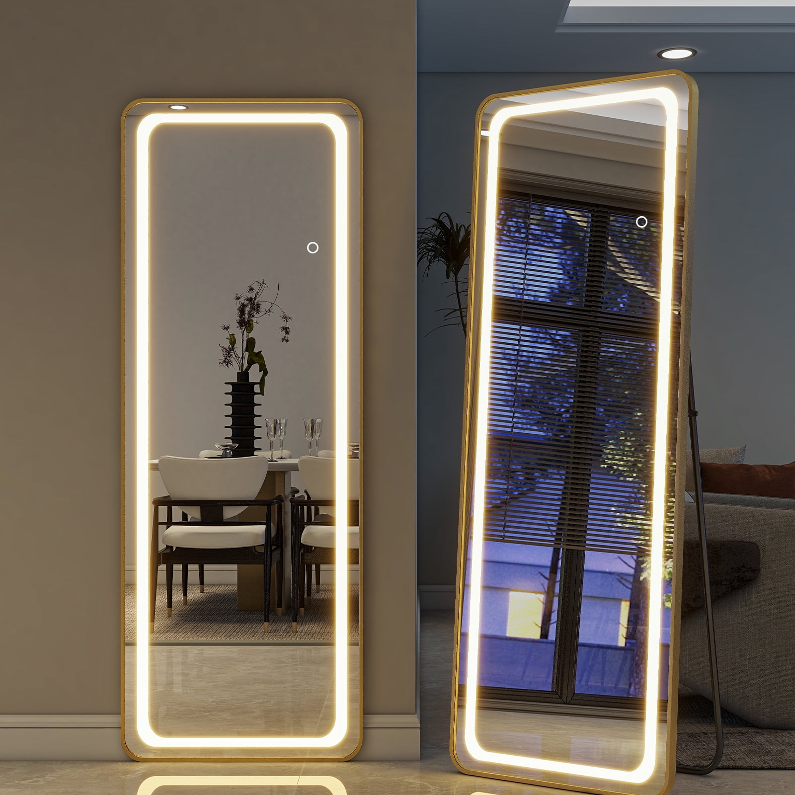 BEAUTYPEAK LED Rectangular Full Length Mirror with Rounded Corners 64