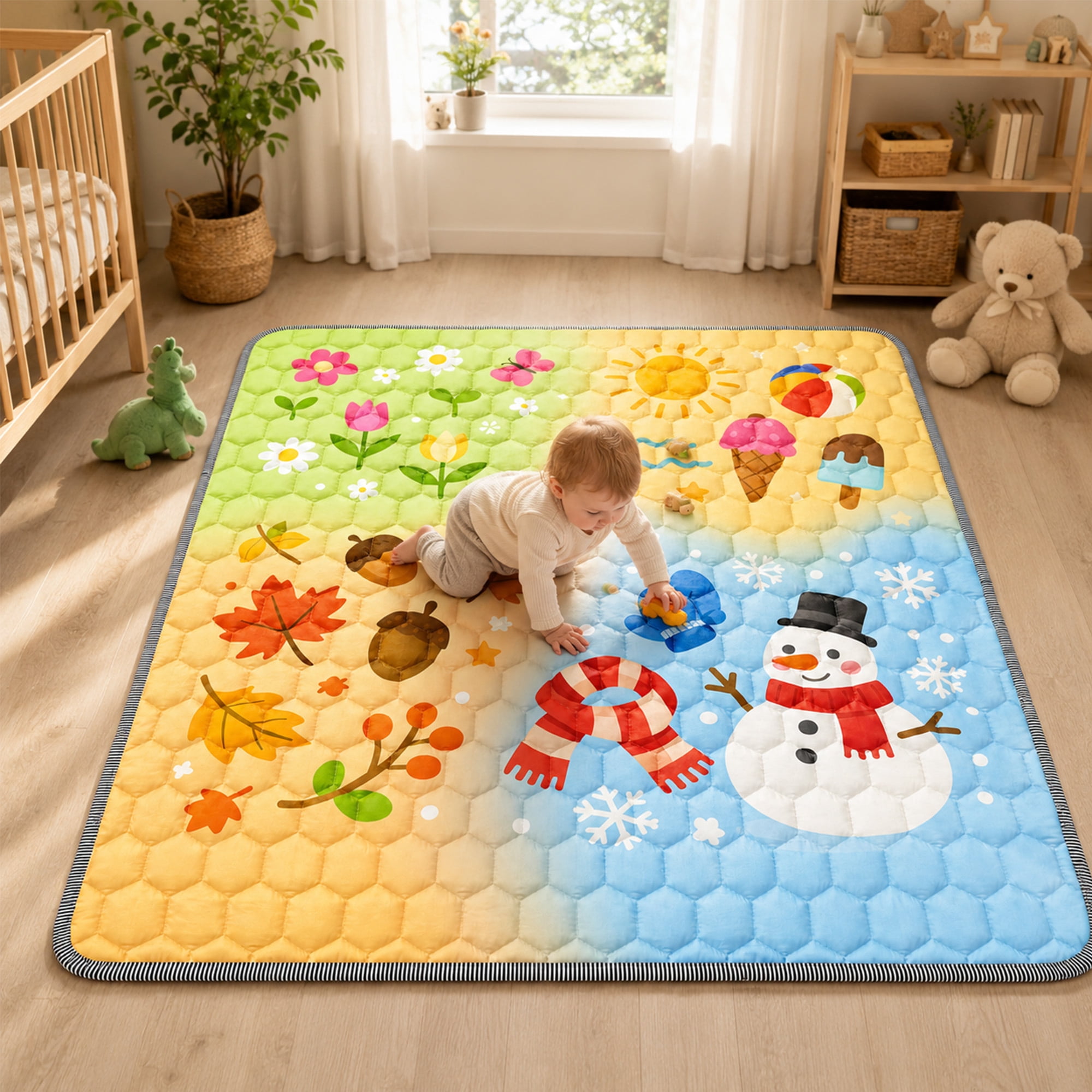 BEAUTYPEAK Large Baby Play Mat, 59"x71" Crawling Mat for Floor, Non-Slip Foldable Mat for Toddlers and Babies