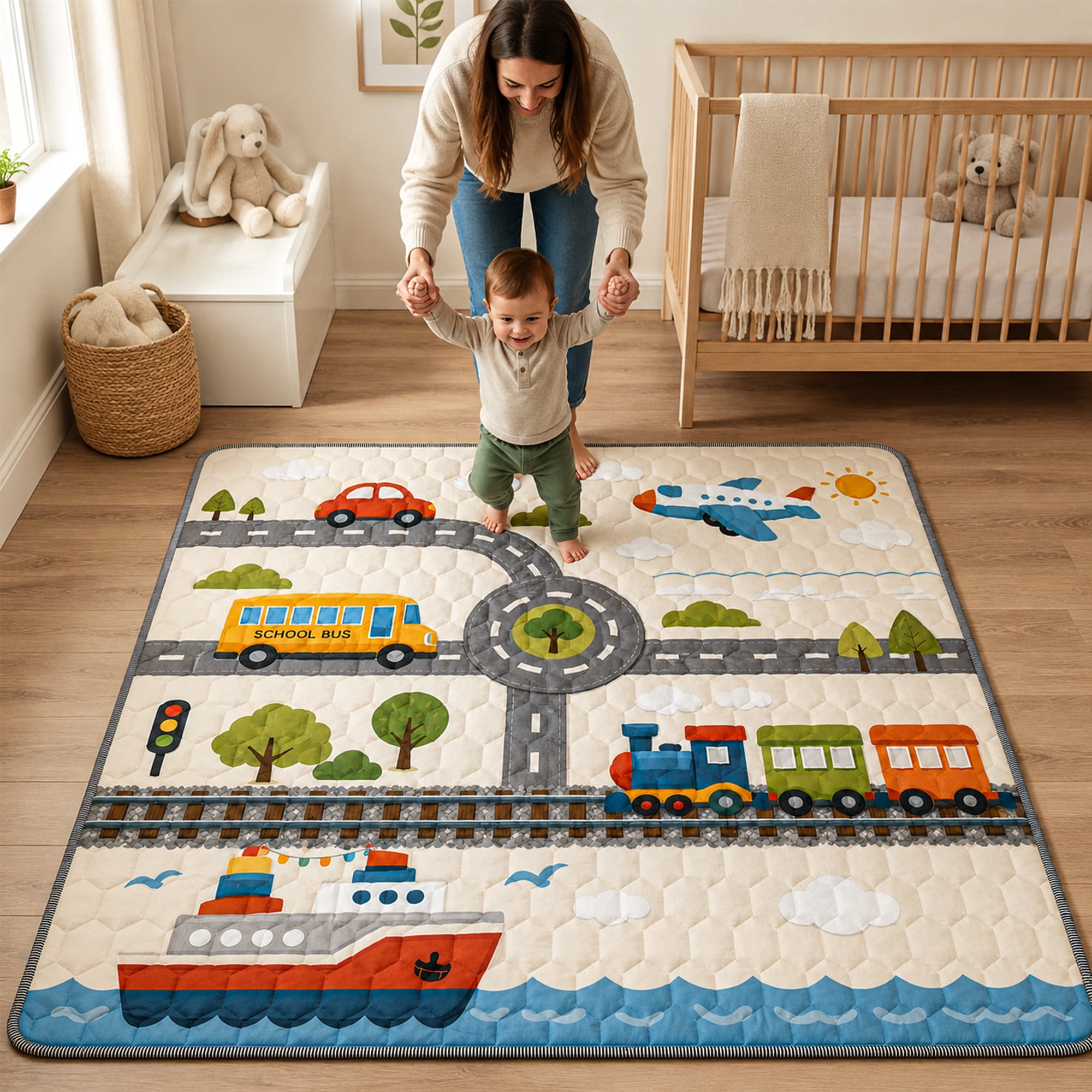 BEAUTYPEAK Large Baby Play Mat, 59"x71" Crawling Mat for Floor, Non-Slip Foldable Mat for Toddlers and Babies