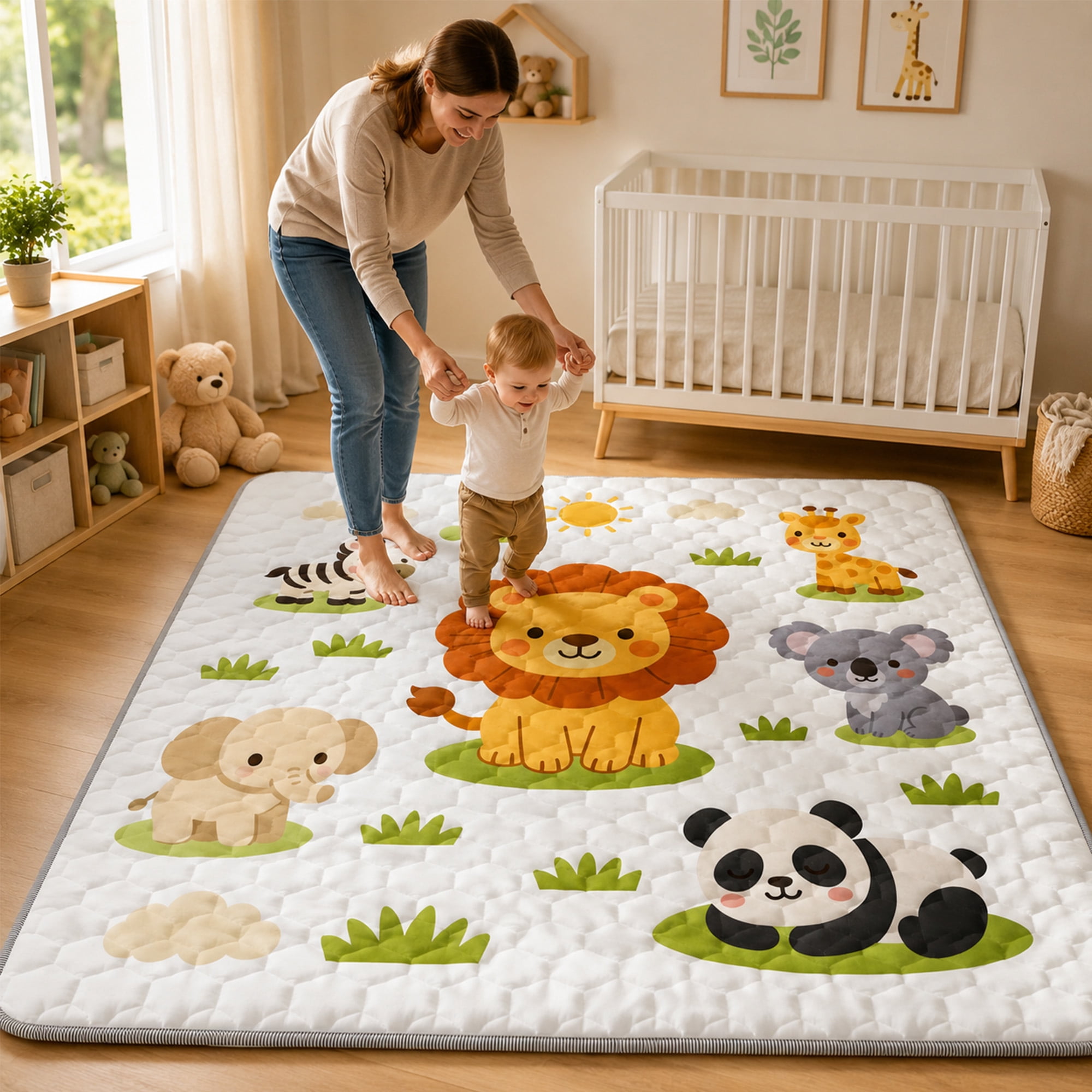 BEAUTYPEAK Large Baby Play Mat, 59"x71" Crawling Mat for Floor, Non-Slip Foldable Mat for Toddlers and Babies