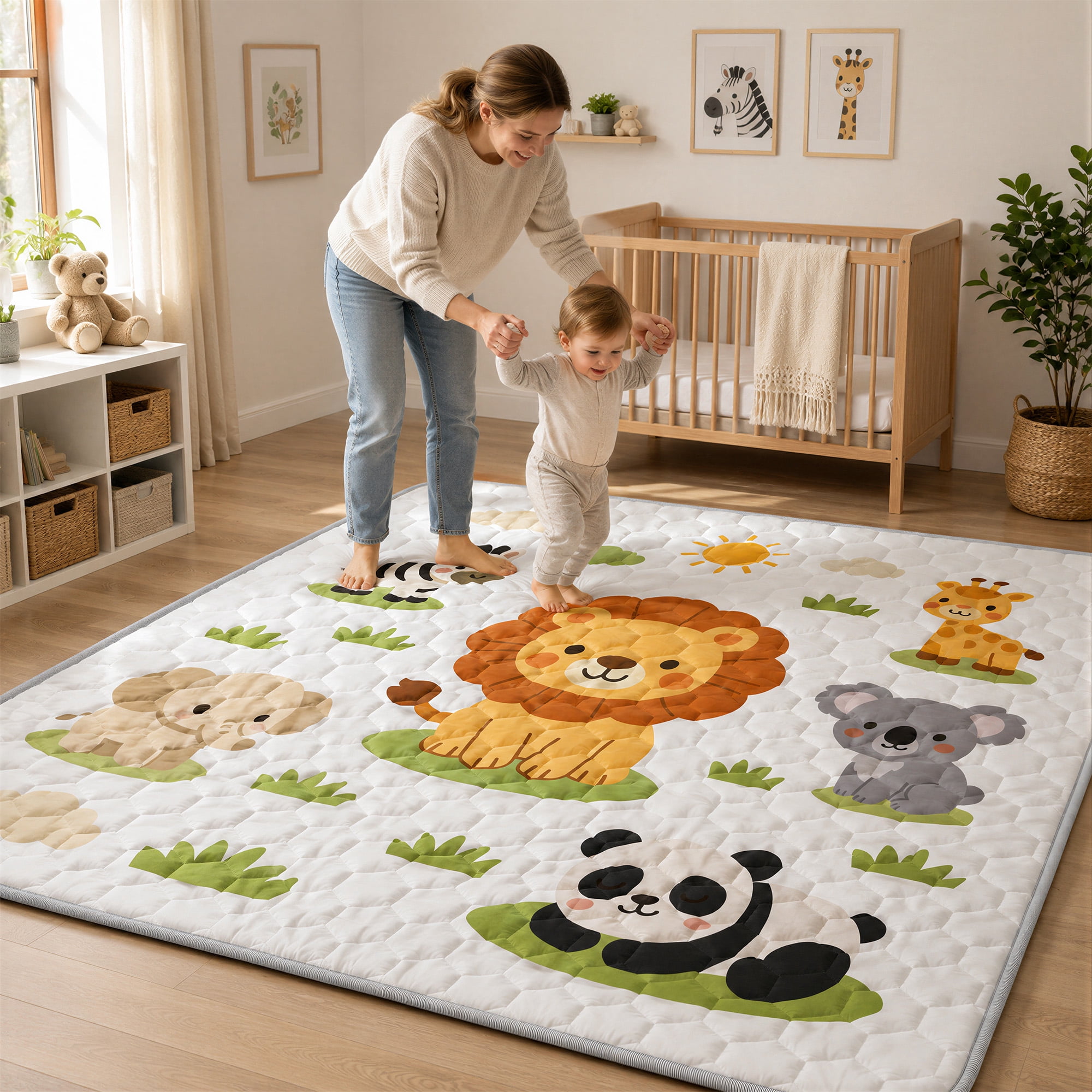 BEAUTYPEAK Large Baby Play Mat, 71"x79" Crawling Mat for Floor, Non-Slip Foldable Mat for Toddlers and Babies