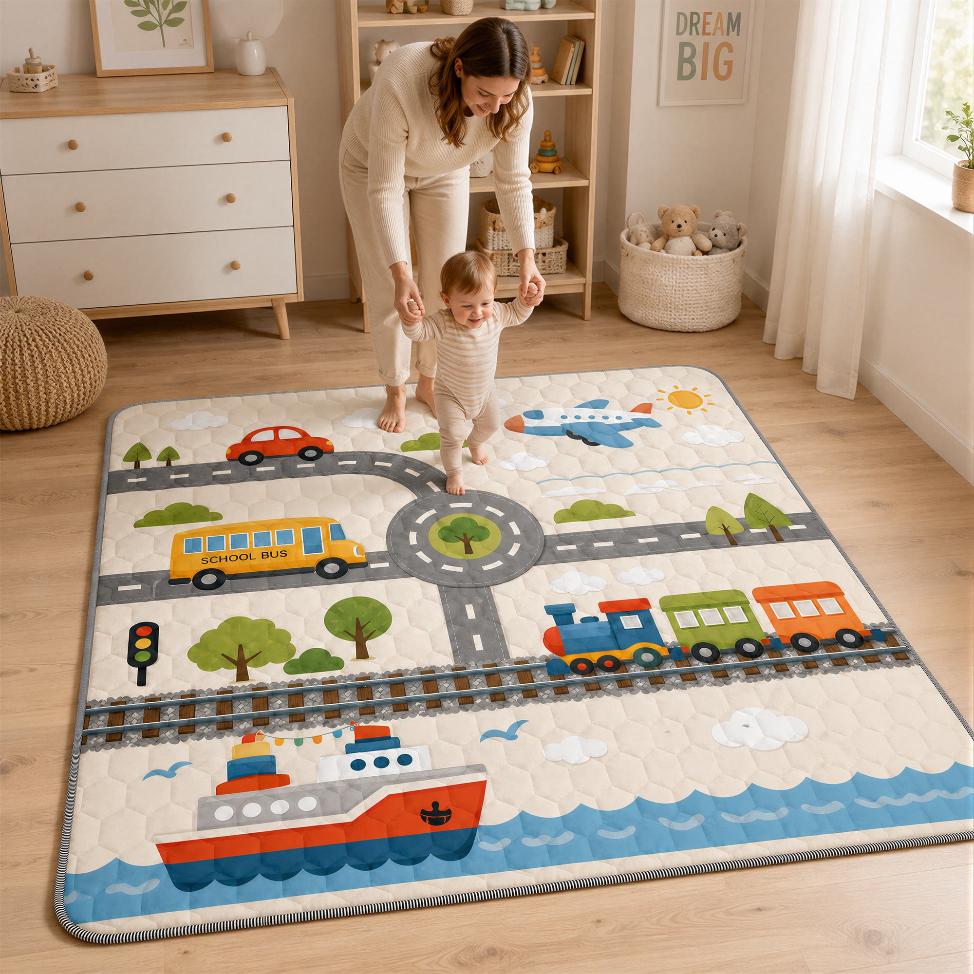 BEAUTYPEAK Large Baby Play Mat, 71"x79" Crawling Mat for Floor, Non-Slip Foldable Mat for Toddlers and Babies