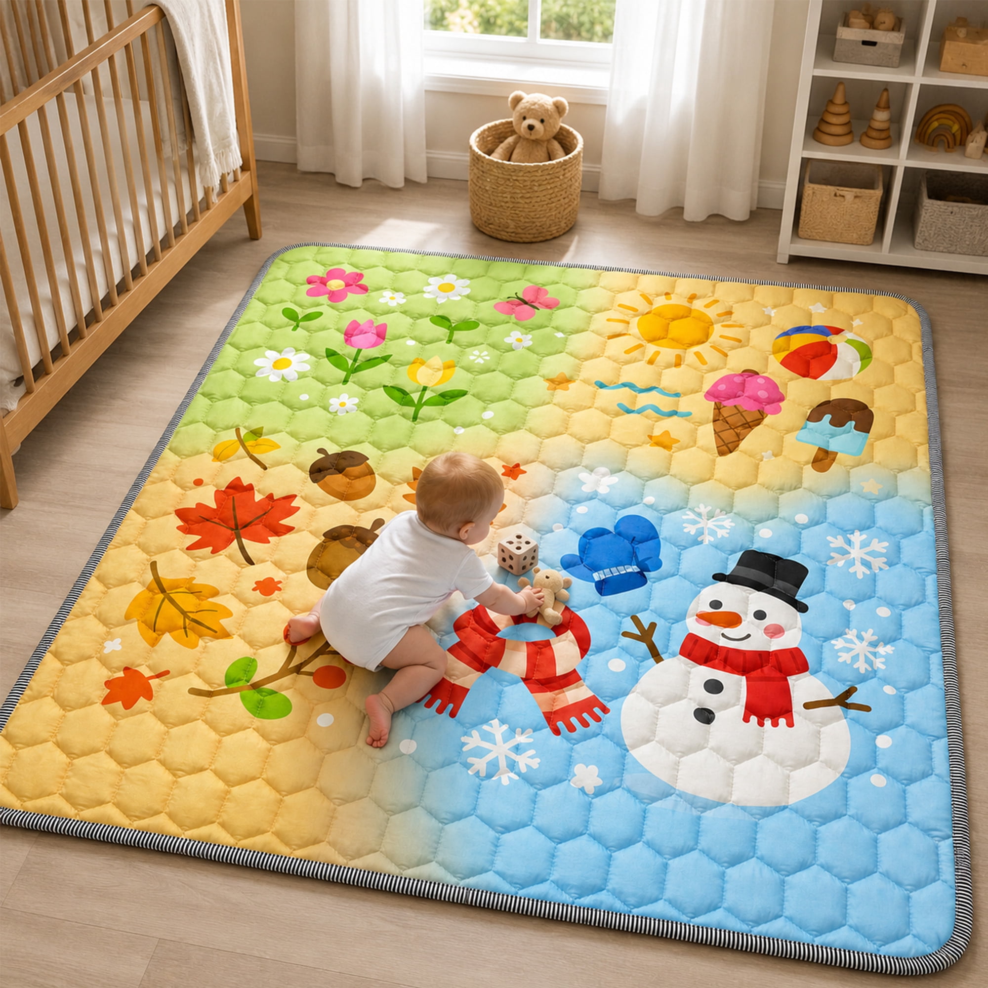BEAUTYPEAK Large Baby Play Mat, 71"x79" Crawling Mat for Floor, Non-Slip Foldable Mat for Toddlers and Babies