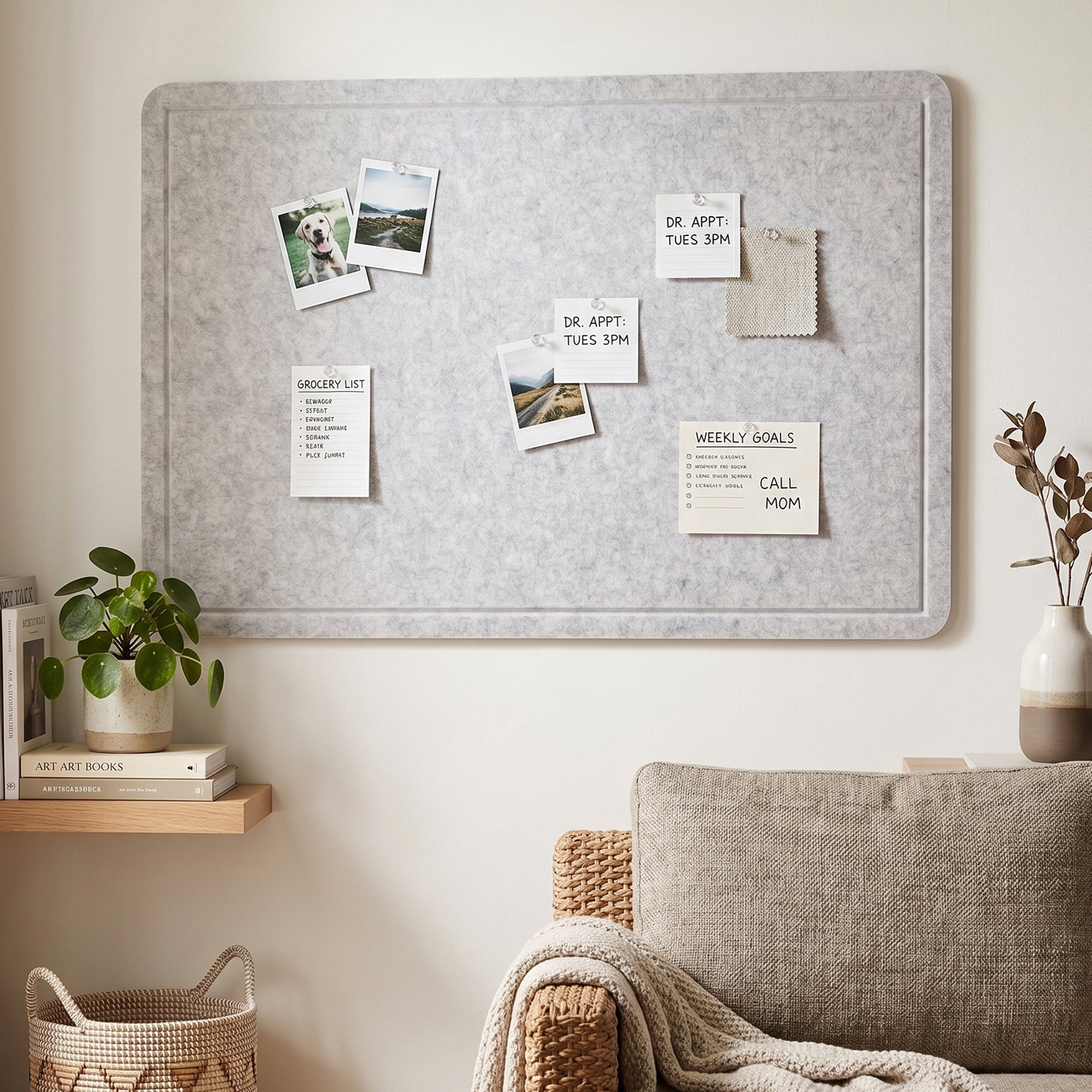 BEAUTYPEAK Large Felt Bulletin Board for Wall, 24" x 36" Frameless Picture Board Soft Felt Cork Board，Light Grey