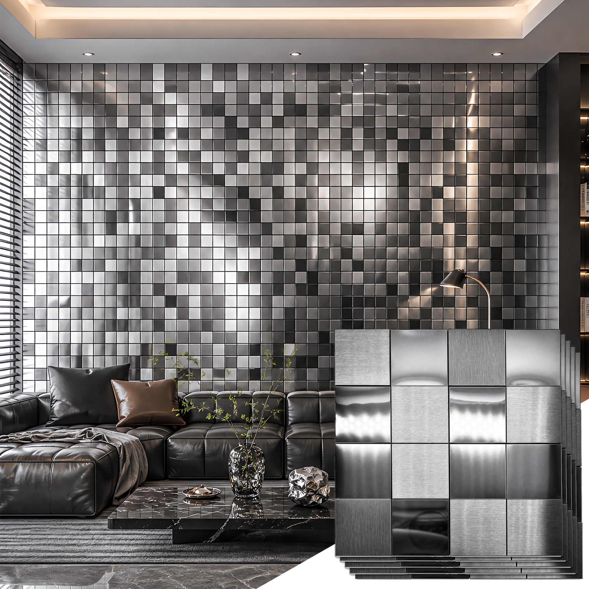 BEAUTYPEAK Modern Metal Wall Decor, 5PCS 12" x 12" 3D Textured Decorative Wall Panels, Black