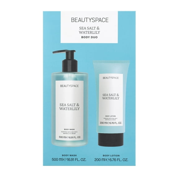 BeautySpaceNK Body Wash Soap & Lotion Gift Set Duo for Men and Women, Sea Salt and Waterlily, 2 Pack