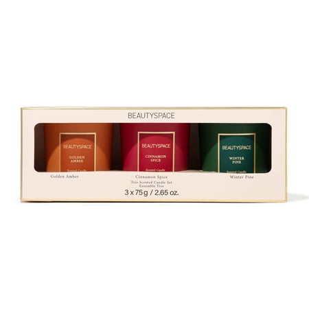 BEAUTYSPACE Votive Candle Trio Set - Golden Amber, Winter Pine, Cinnamon Spice Holiday Gift Set