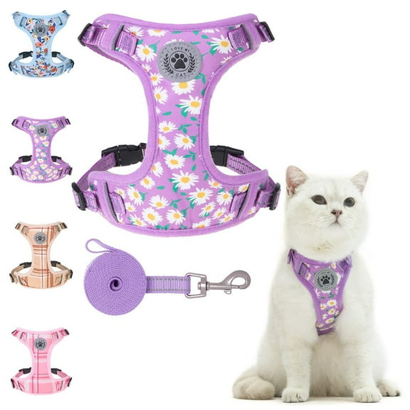 BEAUTYZOO Cat Harness and Leash Set for Walking Escape Proof, Neck Release Adjustable Harness for Kitten Puppy Small Medium Large Cats, Soft Cute Easy Control Small Cat Harness for Cats Boy and Girls