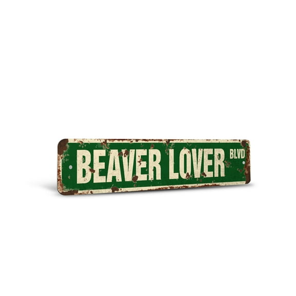 BEAVER LOVER Vintage Style Rustic Street Sign – Dam Wood River Mammal Outdoors Retro Decorative Wall Sign for Home, Bar, Garage, or Outdoor Use | 4" X 18" Plastic Road Sign