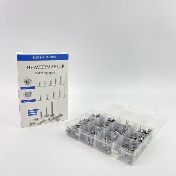 BEAVERMASTER Metal screws,Self Tapping Screws for Metal, 410 Stainless Steel #8 Self Drilling Screws Assortment Set
