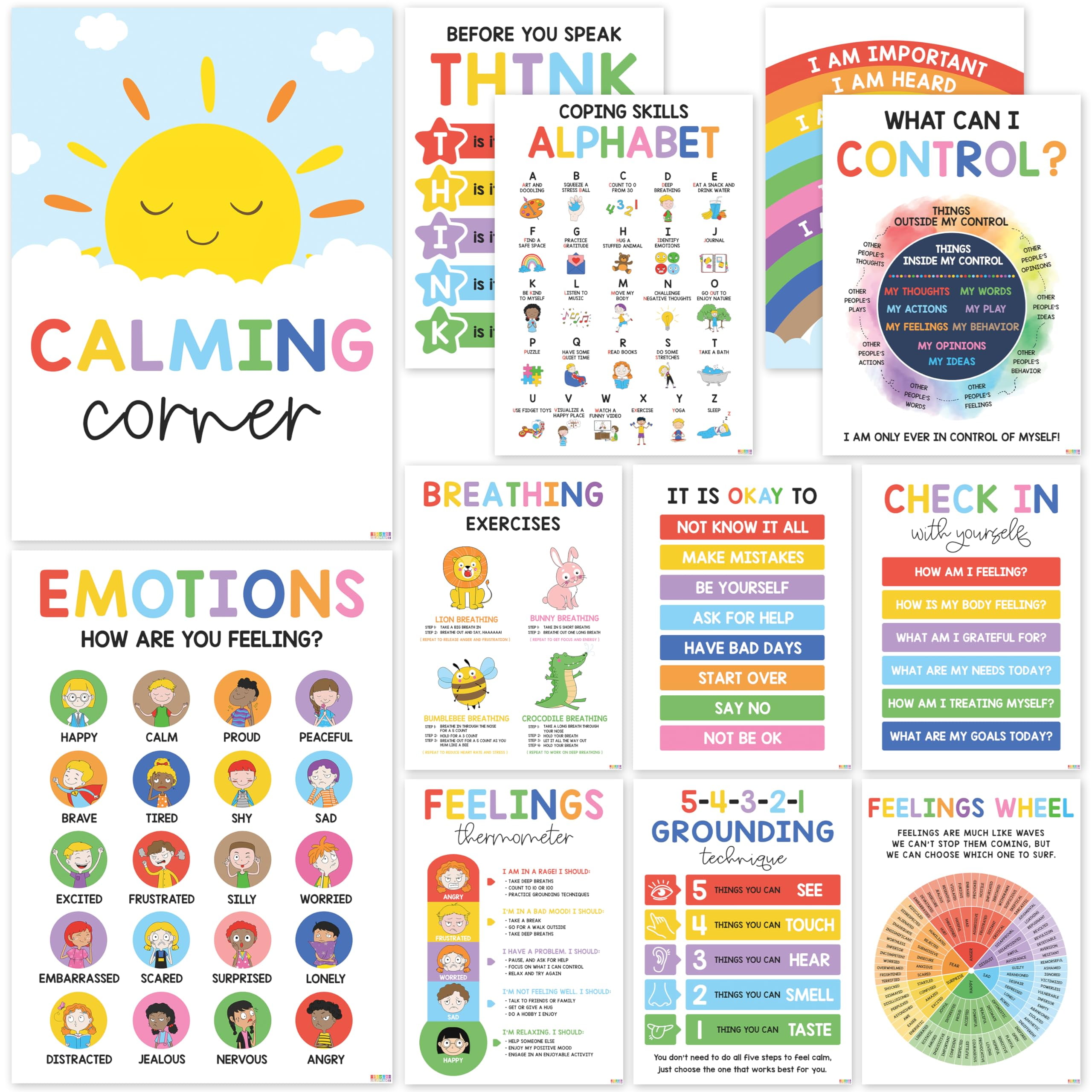 BEAWART 12 Calming Corner Classroom Posters (10x14) - Feelings Wheel ...