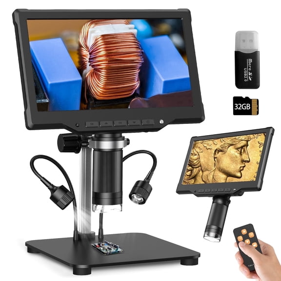 BEBANG 10.1" Digital Microscope for Adults, 1080P 16MP Coin Microscope for Error Coins with 8 LED Light, LCD Soldering Microscopes, PC View, 32GB