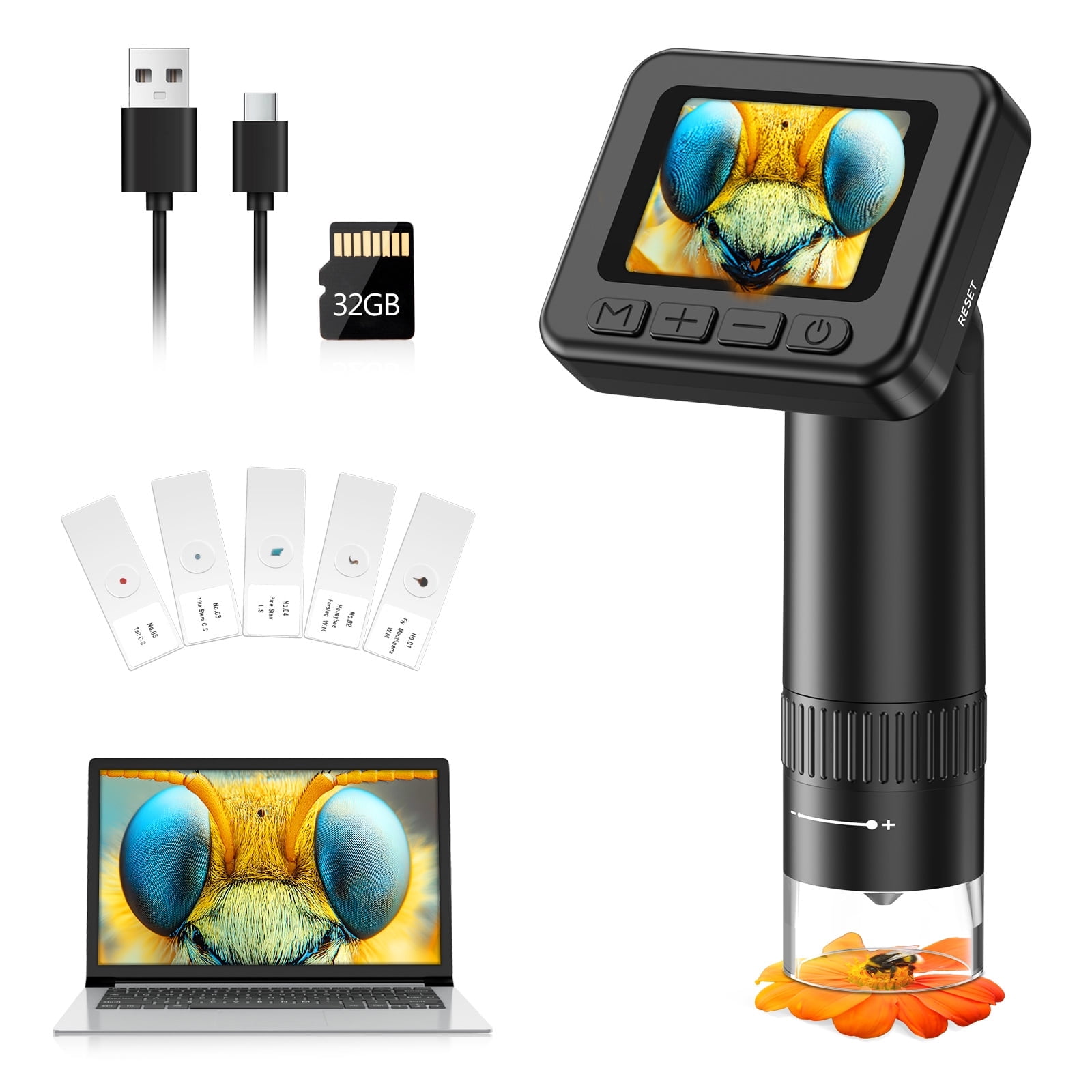 BEBANG 1000x Digital Microscope for Adults Kids, 1080P Portable Digital Microscope with 2"Screen, 32GB