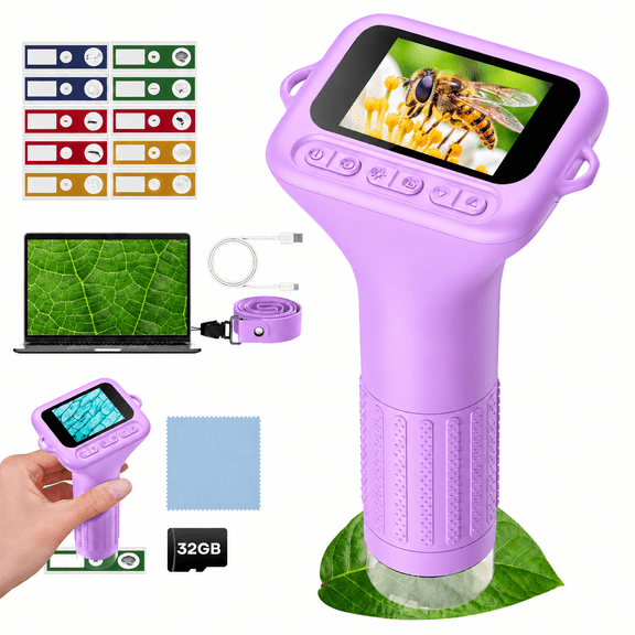 BEBANG Kids Microscope with 2.0" HD Screen, Portable STEM Science Microscope with 32GB Card & 15 Prepared Slides, Educational Toy for Learning, Exploration & Gifts