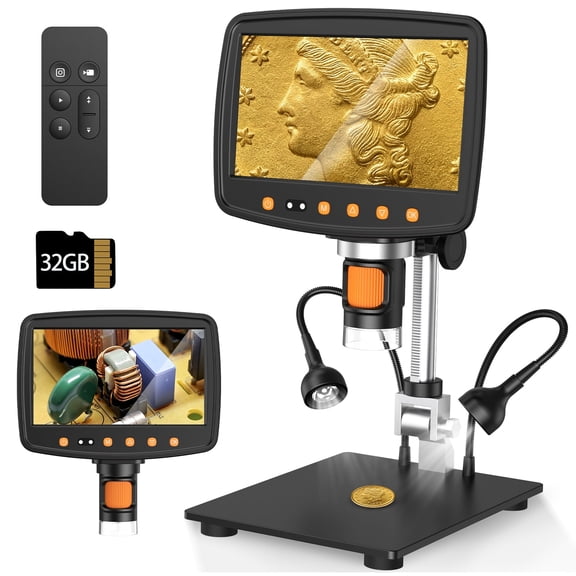 BEBANG 7" Coin Microscope for Adults, LCD Digital Microscope with 8 Adjustable LED Lights, 2 Flexible Side Lights, PC View Compatible with  Windows, IOS, 32GB