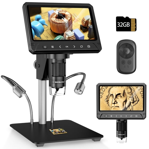 BEBANG 7" IPS Digital Microscope, 12MP Coin Microscope with 10 LED Lights for Error Coins, PC View, Soldering Microscopes for Adults, 32GB